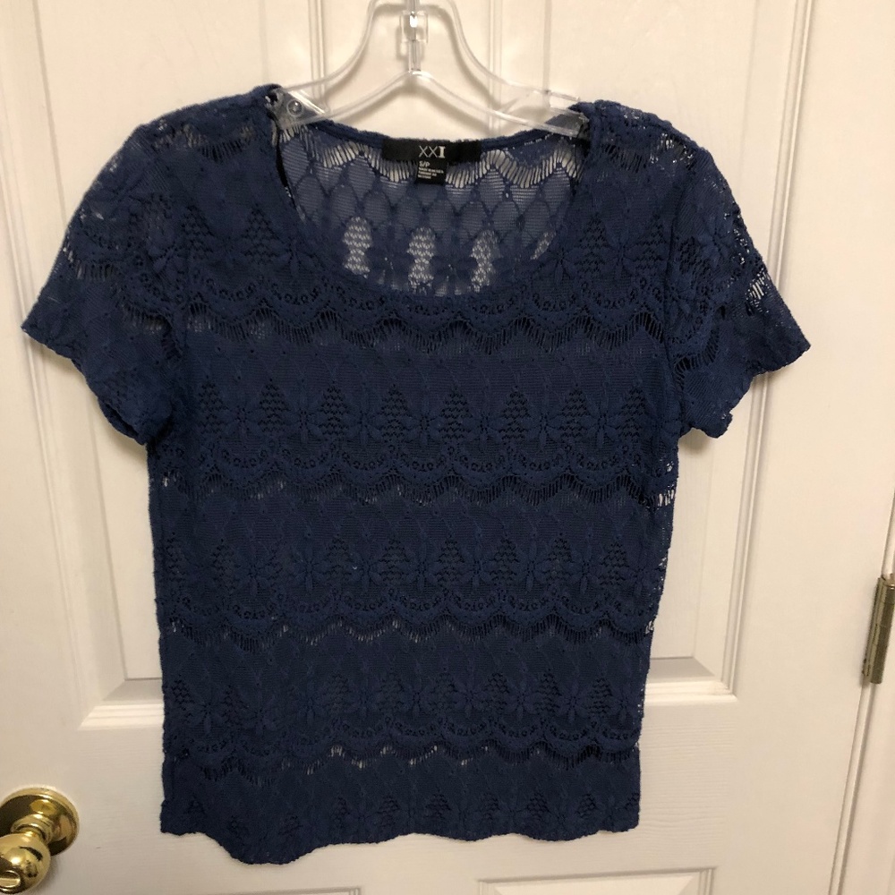 Forever 21 Sheer Blue Lace Top - Sz. S